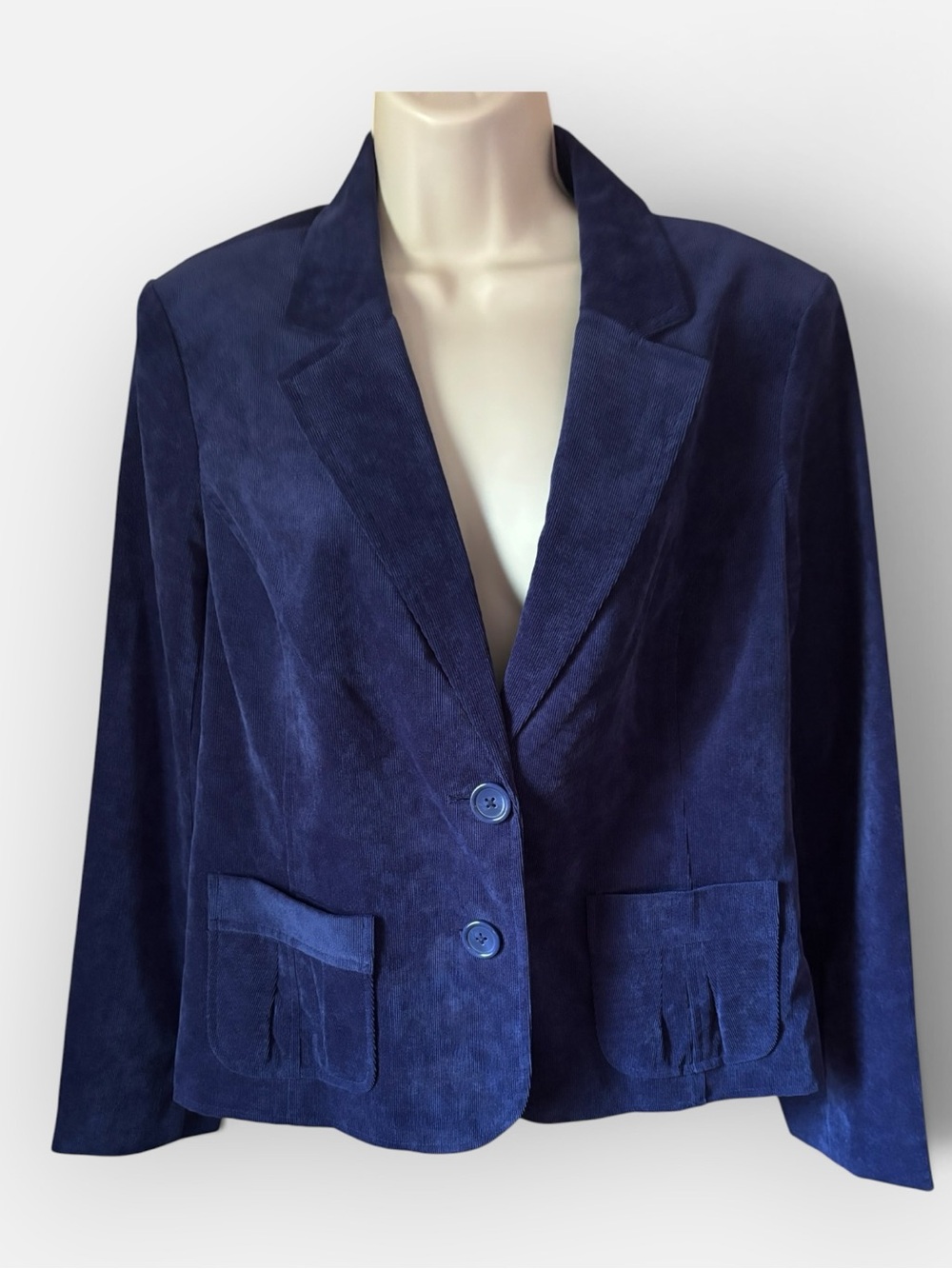 Studio Works Navy Blue Corduroy Structured Two Button Career Blazer Size 10 - Picture 2 of 9